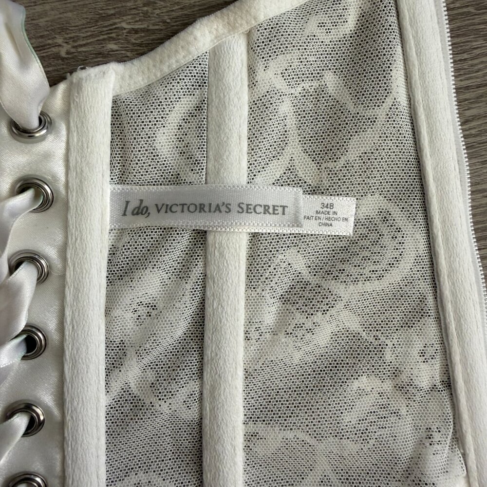 Victoria’s Secret I Do Ivory Lace Bridal Bustier Corset 34B Lace Up Back Straple - Picture 10 of 11